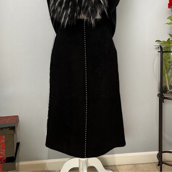 NEW Rem Garson Suede Leather Vintage Aline Midi Contrast Full Two Tone Black Sk… - Picture 9 of 15